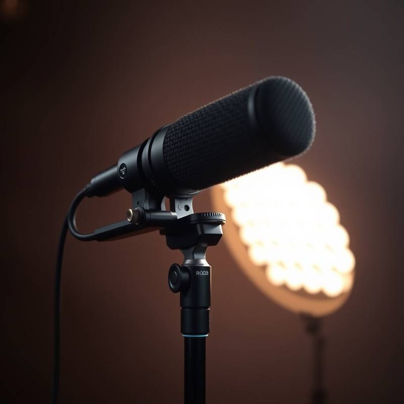 A Rode NTG5 shotgun microphone, a broadcast-quality microphone for video production, available for rent.