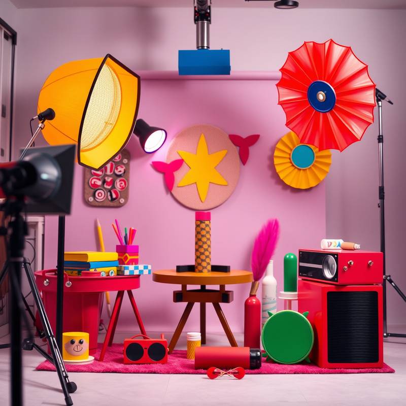 Close-up of bold and colorful props in the Pop Art Studio.