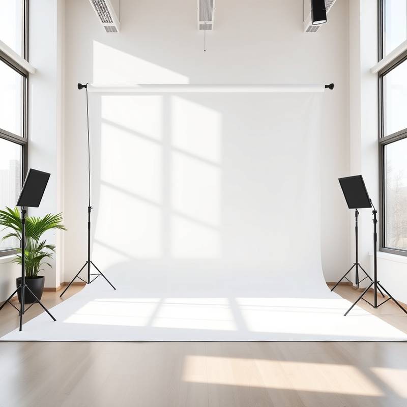 Interior of the Minimalist Studio showcasing large windows and white seamless backdrop.