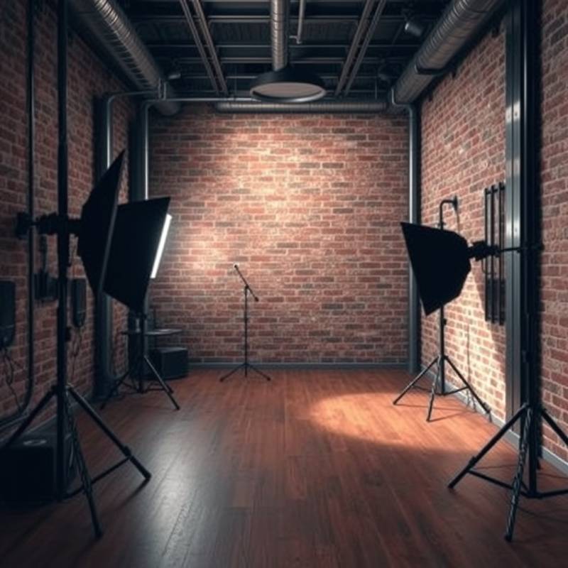 Studio Room Four: An industrial-style space with exposed brick and metal accents.