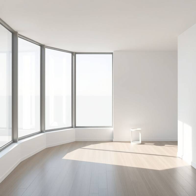Studio Room One: A modern, minimalist space with large windows and natural light.