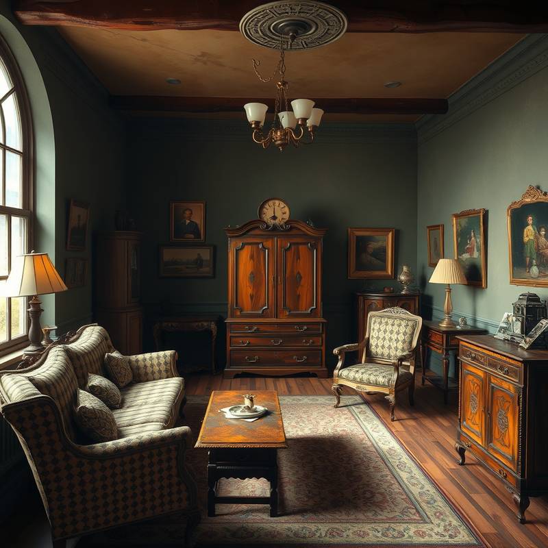 Studio Room Two: A vintage-themed room with antique furniture and warm lighting.